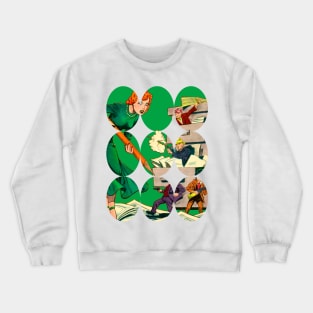 Girl Pencil Drawing Green Creating a Timeless Space: Retro Vintage Fantasy Sci-Fi Art Comic Book Design Crewneck Sweatshirt